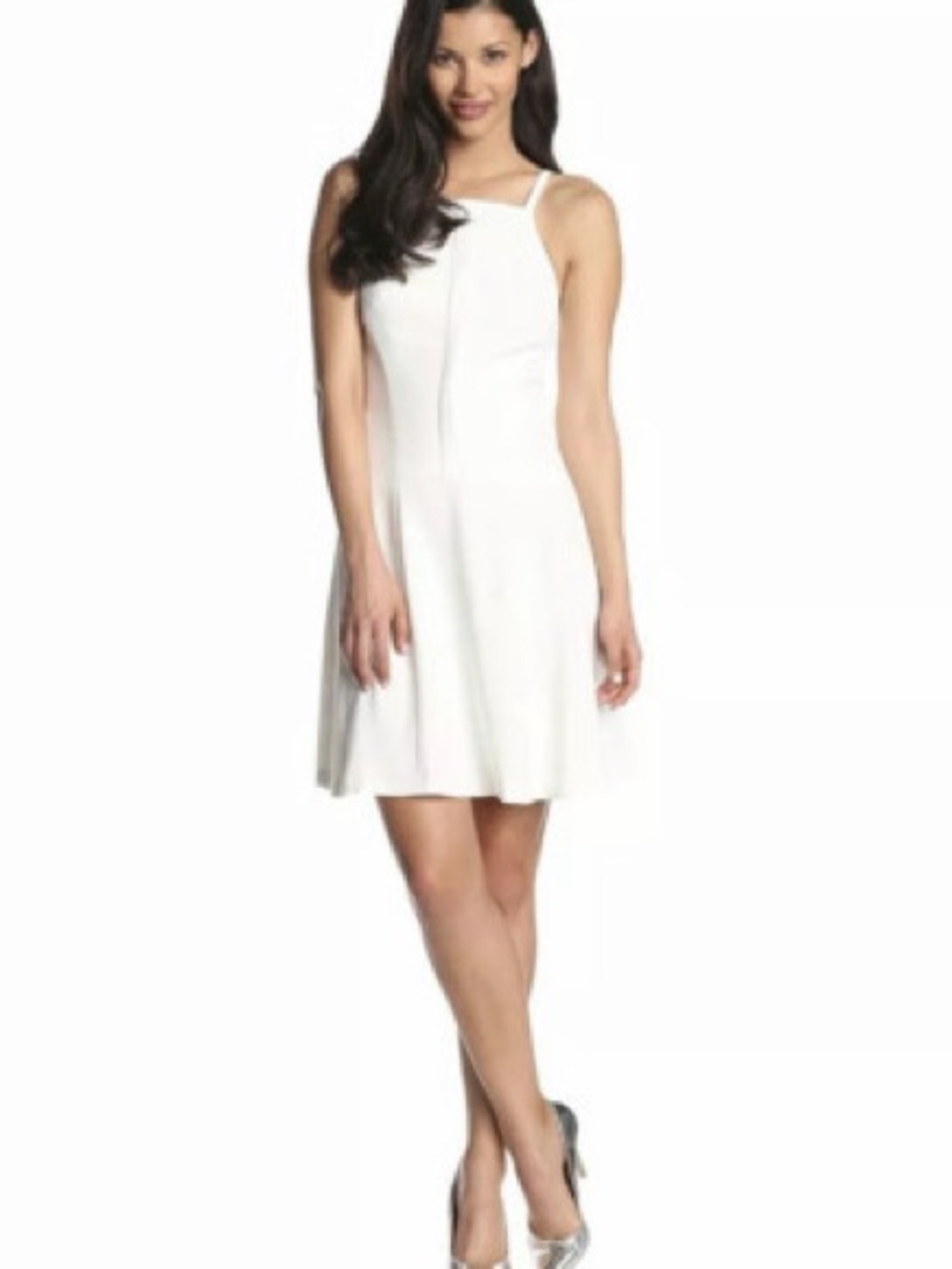 Trina Turk White Halter-Neck Fit-and-Flare Mini Dress
